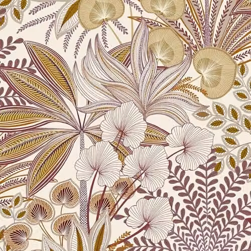 Grandeco Jody Retro Jungle Botanical Floral Textured Wallpaper, Pink Orange Yellow Multicolour