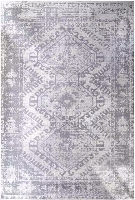 Kukoon Silver Grey Geometric Medallion Bordered Rug in Mid Grey, W: 60 cm, L: 110 cm – 1