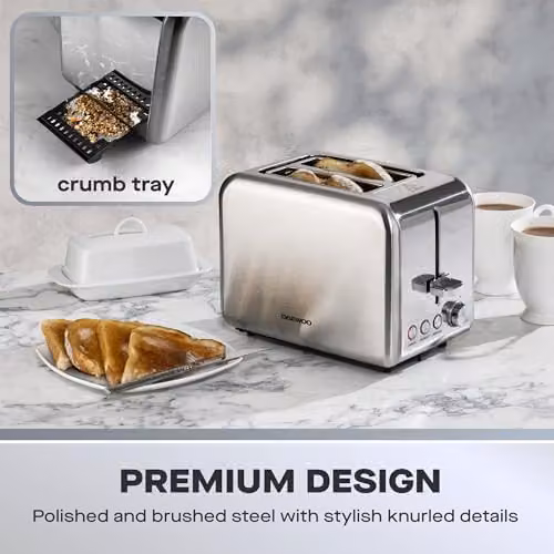 Daewoo 2 Slice Stainless Steel Toaster in Silver – 3