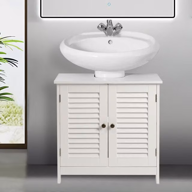 Livingandhome Modern White Freestanding Bathroom Cabinet with Roll Shutter Doors