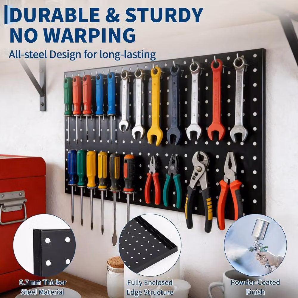 London Boutique 4-Piece Modular Metal Wall Mounted Pegboard Tool Organiser, Black, W/D/H: 60 x 60 x 60 cm – 3