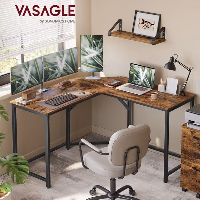 VASAGLE Minimalist L-Shaped Gaming Desk in White and Brown