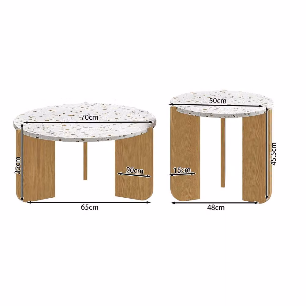 Merax 2 Piece Modern Nesting Coffee Table Set with White Terrazzo Effect Tops – 3