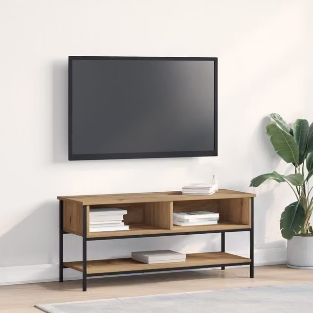 Berkfield Home Artisan Oak TV Cabinet in Brown with Steel Accents, W/D/H: 100 x 35 x 45 cm