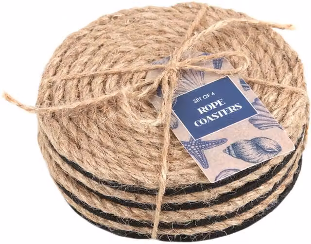 KDMK Coastal Charm Round Rope Coaster Set in Brown