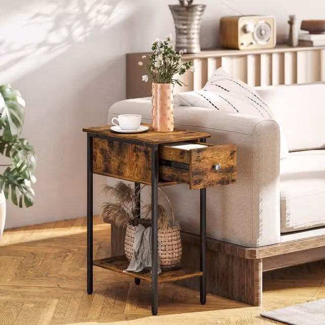 HOMCOM Industrial Slim End Table in Rustic Brown and Black