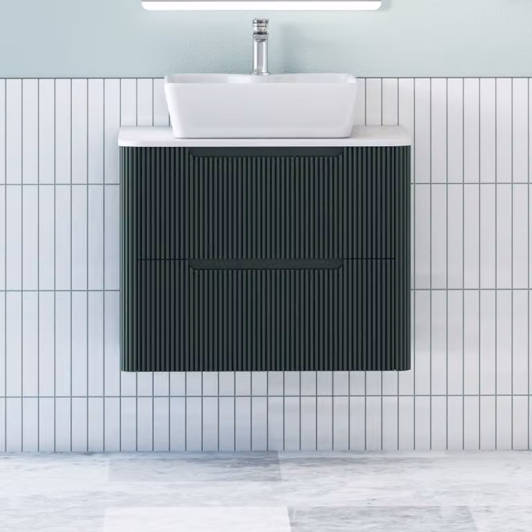 Royal Bathrooms Avenza Wall Hung Vanity Unit with Cube Basin, Moss Green and White, 70 cm Depth
