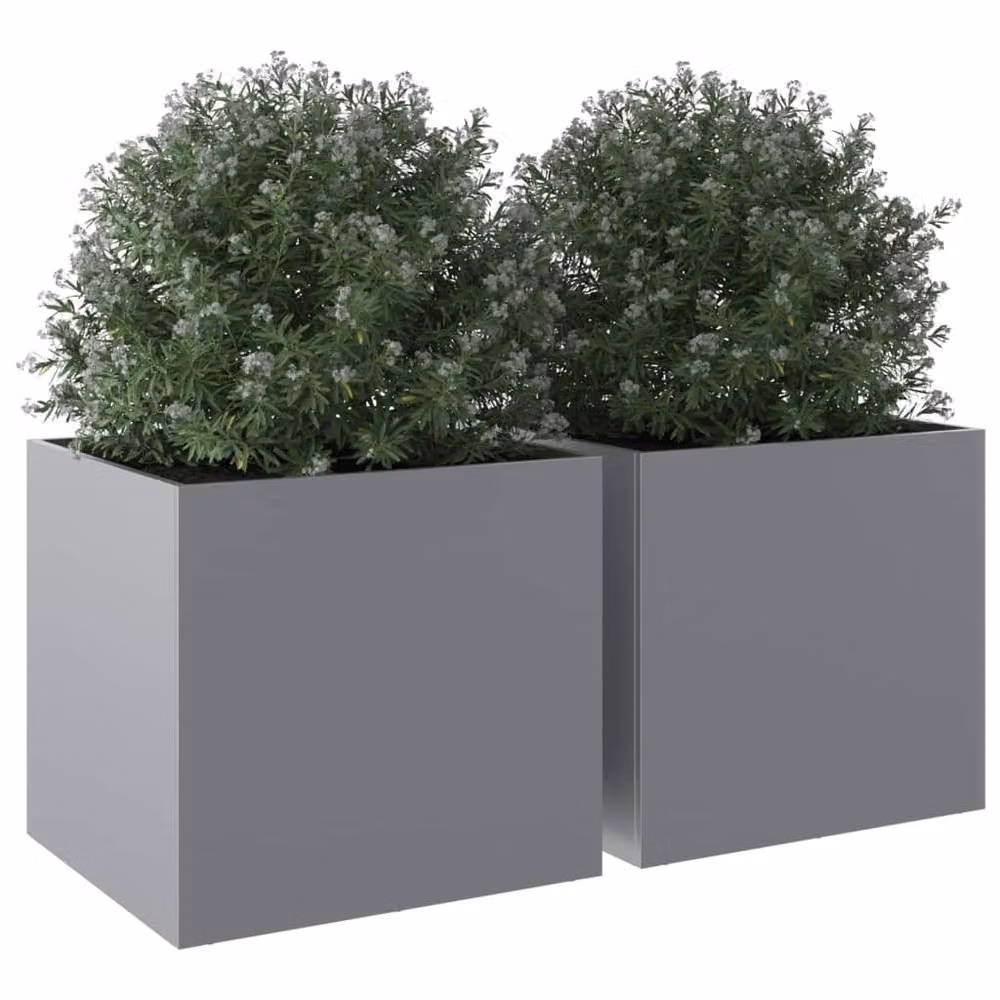 Berkfield Home Galvanised Steel Ornamental Garden Planter Tubs, 2 Pack, Silver/Grey, W: 49 cm, D: 47 cm, H: 46 cm – 3