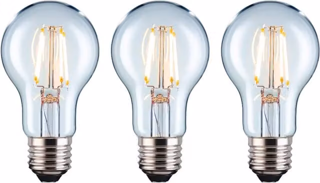 Eurolec A60 Classic E27 60W LED Straight Filament Dimmable Light Bulb, Warm White, Transparent, Pack of 3