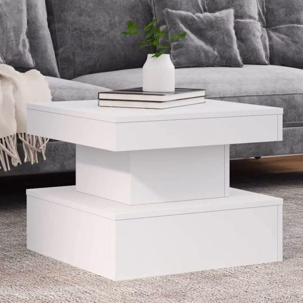 Berkfield Home Modern White Coffee Table with LED Lights W/D/H: 50 x 50 x 40 cm – 1