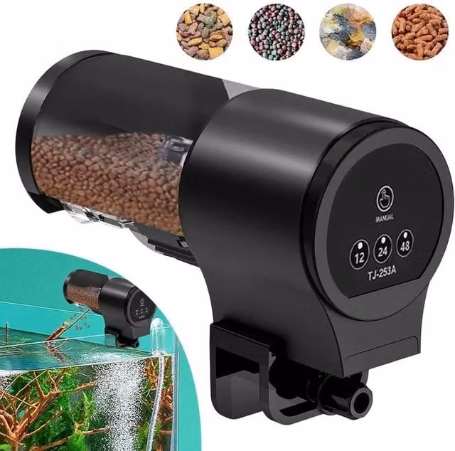 FLAVORA Automatic Fish Feeder Adjustable Auto Feeding Dispenser, 100ml, Black