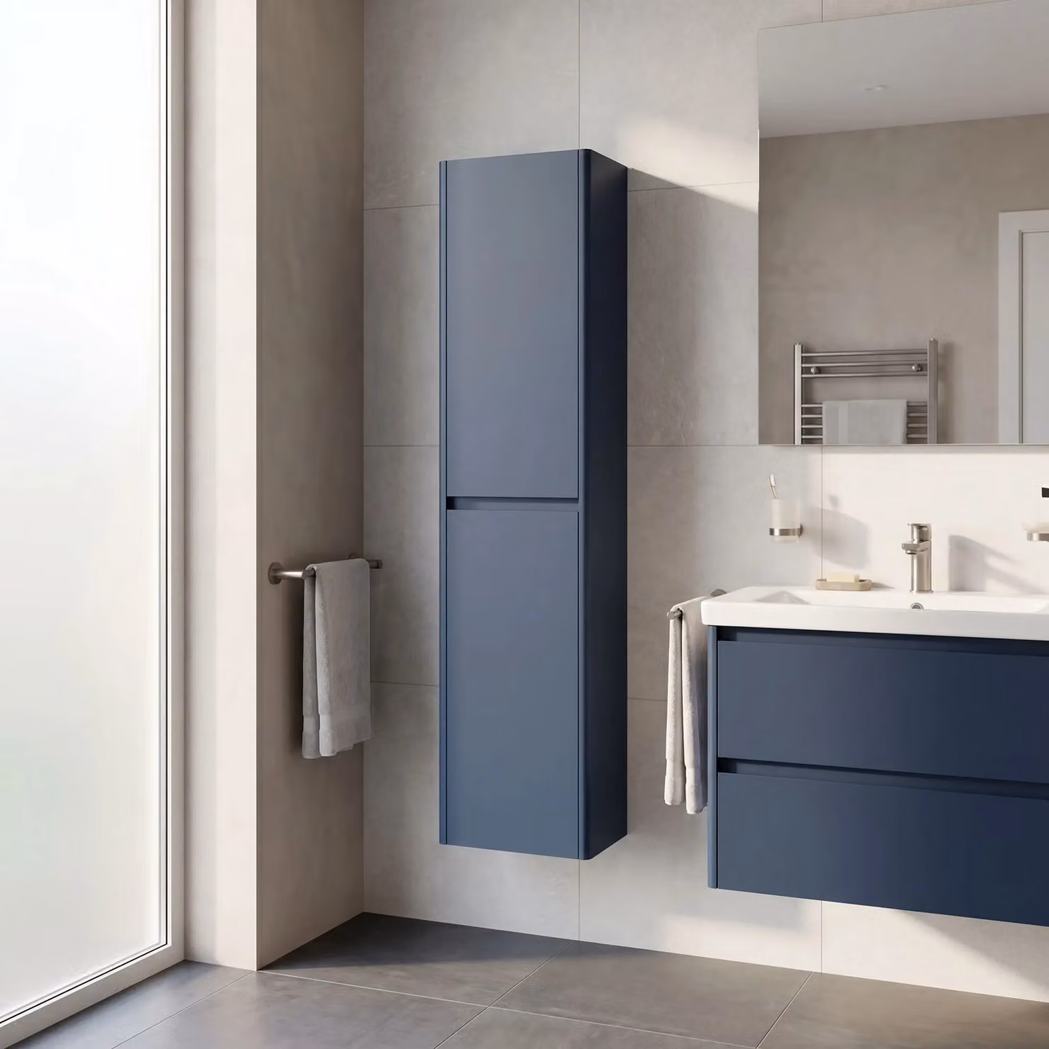 Balterley Square Wall Hung 2 Door Tall Bathroom Unit in Midnight Blue – 3