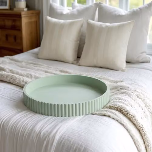 OHS Round Ribbed Decorative Tray in Green, Diameter: 28 cm – 2
