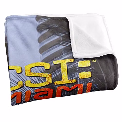 Trevco CSI Miami Blue Sky Silky Touch Super Soft Fleece Throw Blanket, White and Blue, W/D/H: 152 x 127 cm – 2