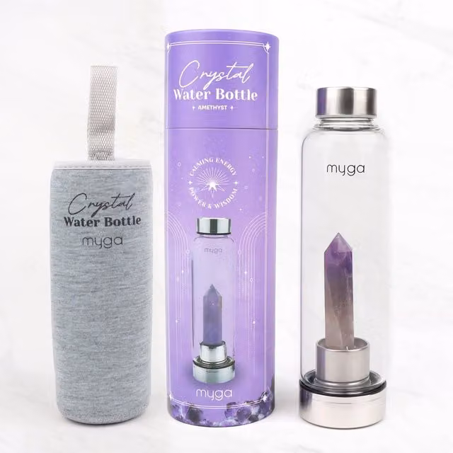 Myga Amethyst Crystal Glass Water Bottle, Purple, 500ml