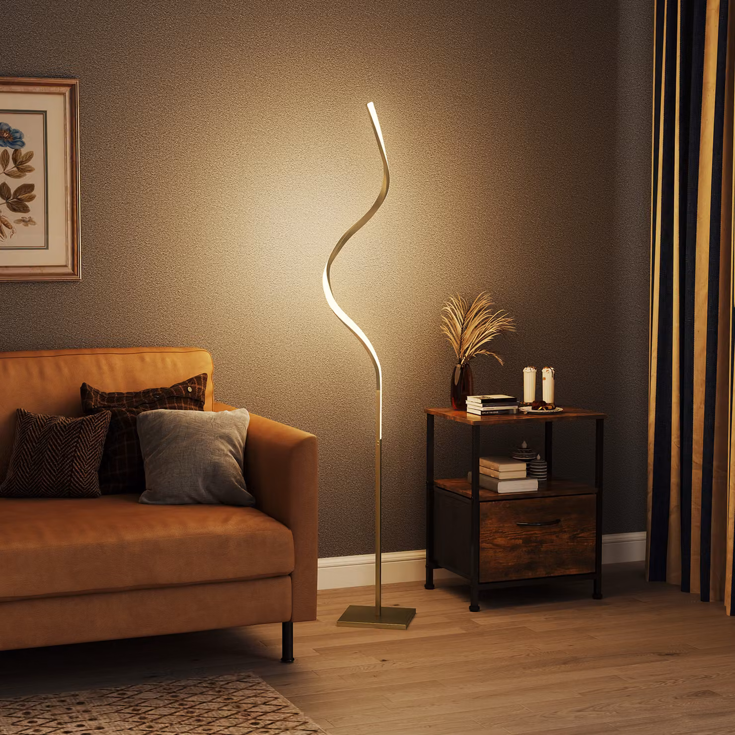 HOMCOM Modern LED Floor Lamp with Dimmable Brightness and Foot Switch, Gold/Brass Tone, H 146 x W 24 x D 20.5 cm – 5