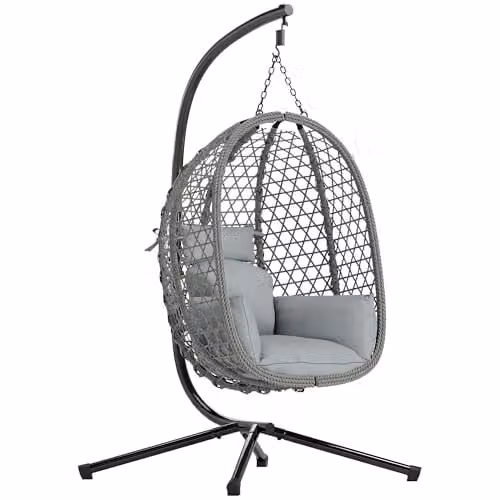 Outsunny Rattan Hanging Egg Chair with Stand in Dark Grey – 1