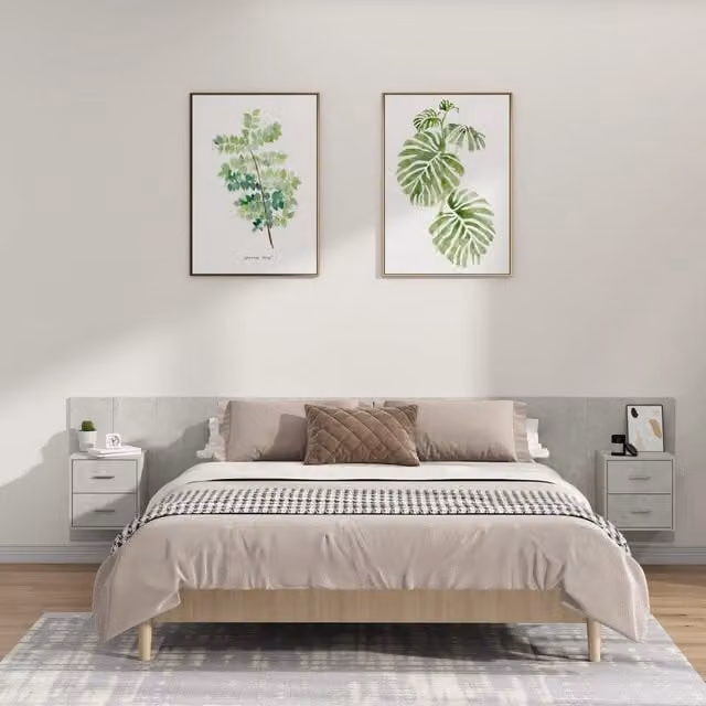 Berkfield Home Bed Headboard with Integrated Nightstand Cabinets in Concrete Grey Engineered Wood – 1