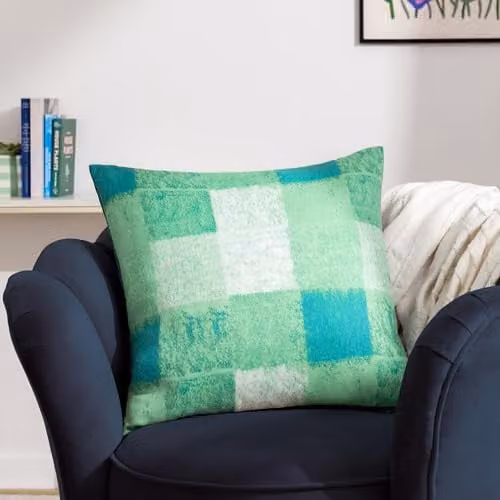 Furn Alma Green Checked Square Polyester Cushion, 50 x 50 cm