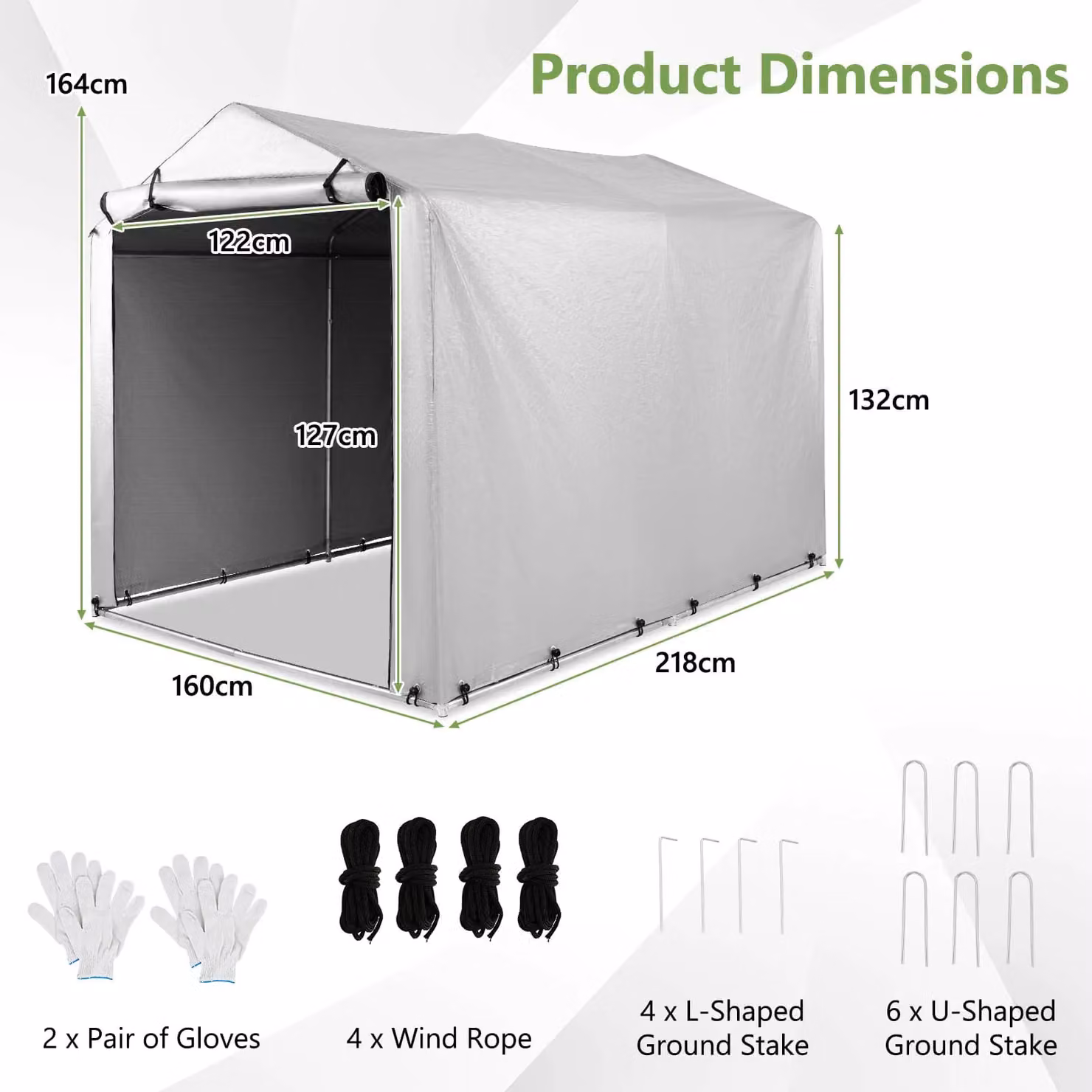 Costway Outdoor Storage Shed in Grey, Galvanised Steel Gable Garage Shelter, W: 160 cm, D: 218 cm, H: 164 cm – 2