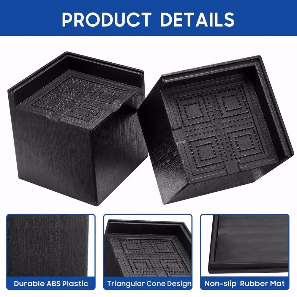 Kelvenix Square L Shape Bed Risers, 4 Piece Set in Black – 3