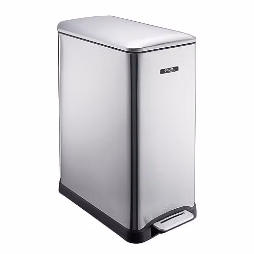 Cooks Professional Slimline Dual Recycle Pedal Bin 50L with 20L and 30L Removable Compartments, Soft Close Lid and Stainless Steel Finish in Silver – 1