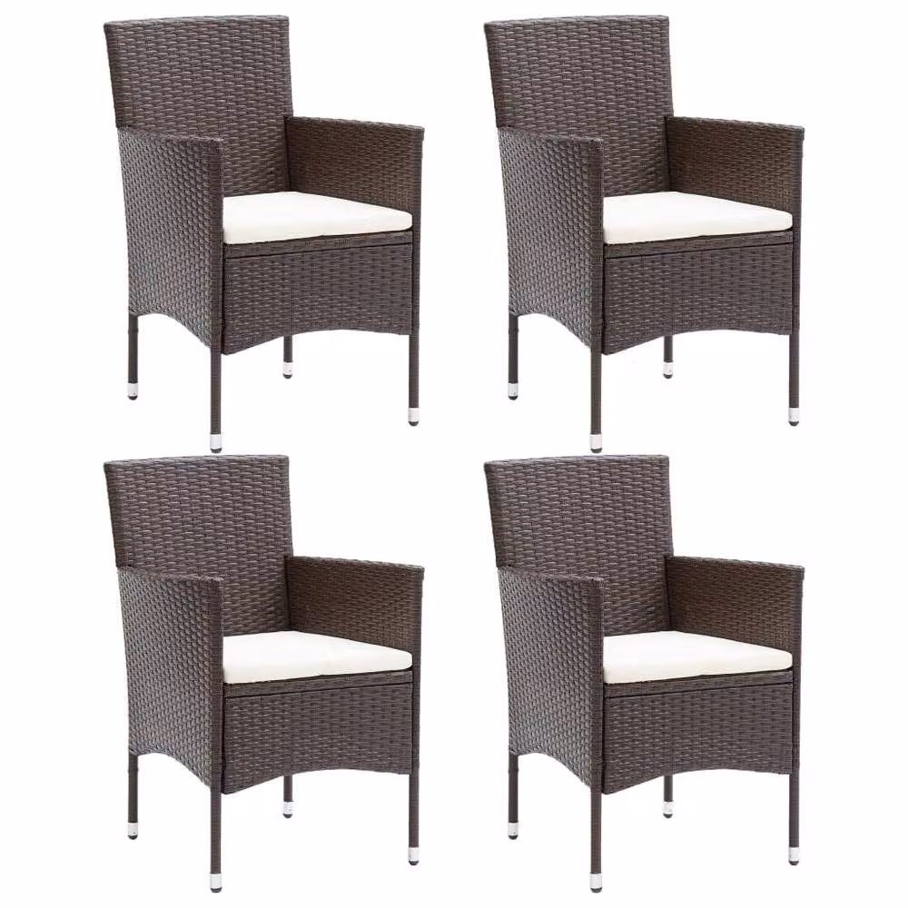 Berkfield Home Set of 4 Modern Brown Poly Rattan Garden Dining Chairs with Metal Frame – 2