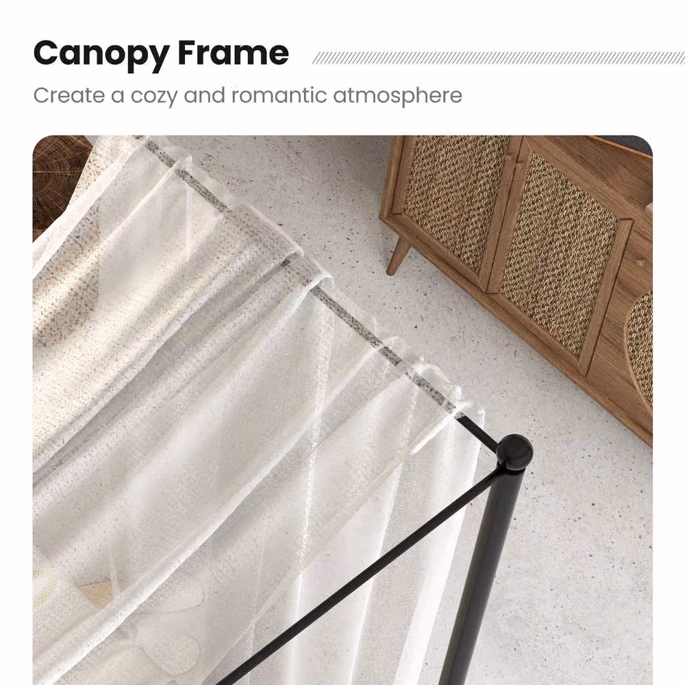 Costway Double Canopy Bed Frame with Headboard and Footboard in Black Metal – 2