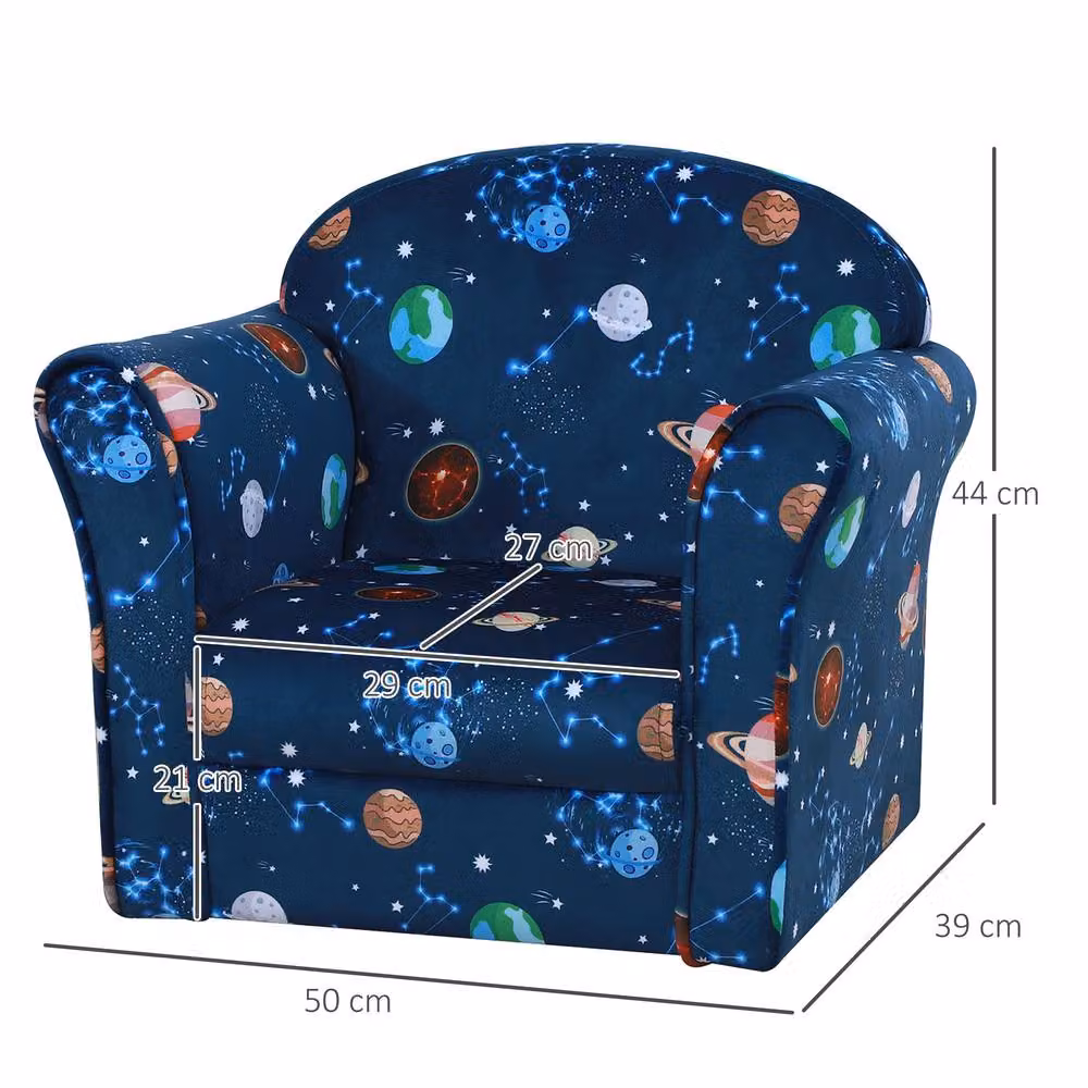 STILVORA Children's Armchair with Solid Wood Frame and Blue Fabric Upholstery – 3