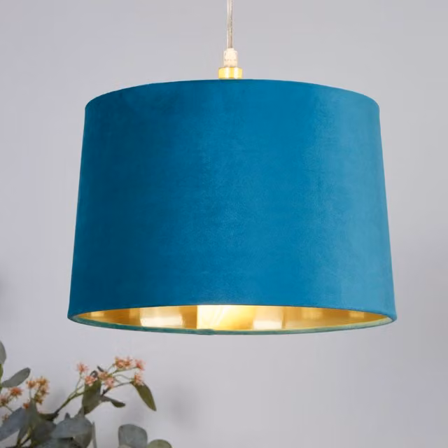 Lighting Collection Velvet Drum Lamp Shade in Petrol Blue, Diameter: 30 cm