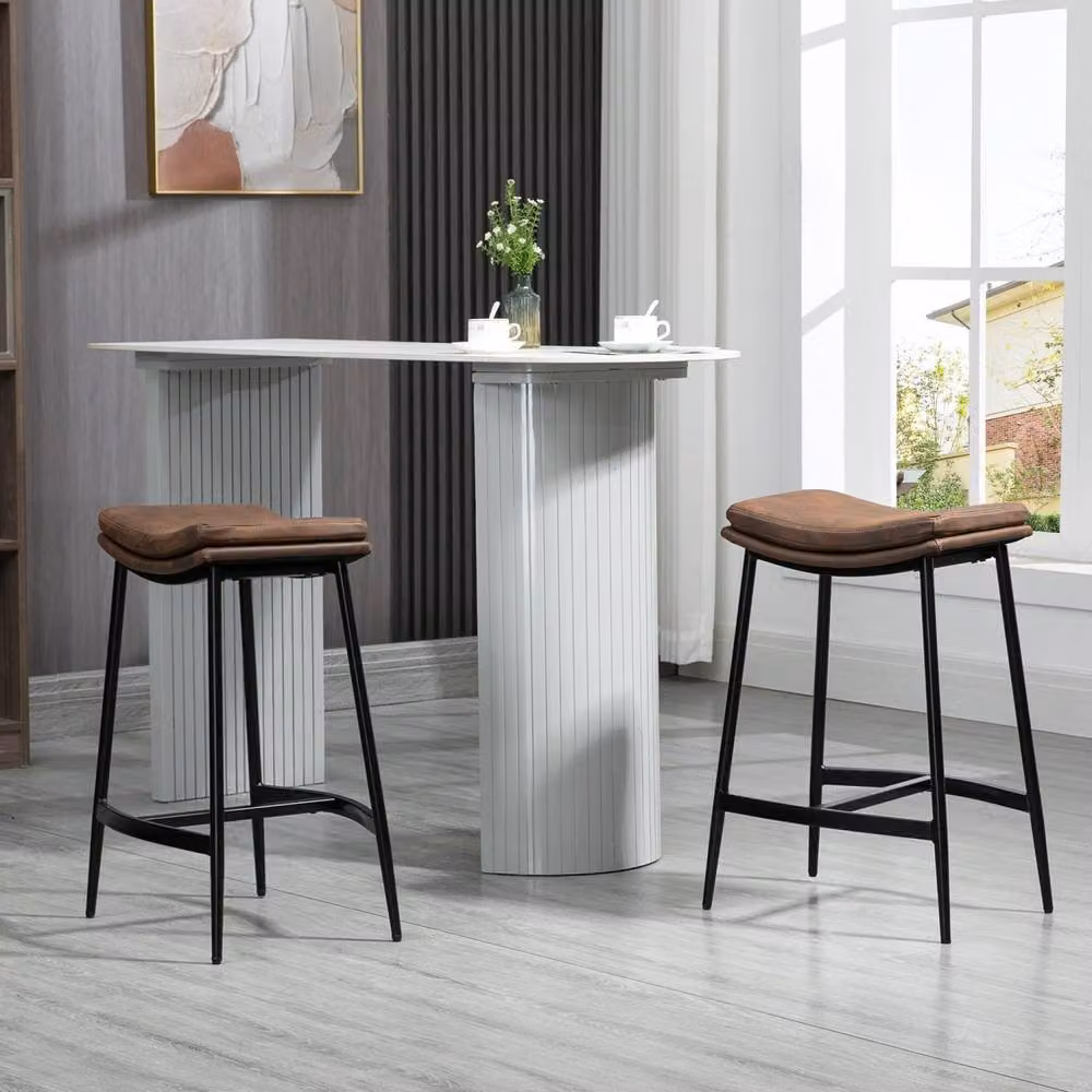 Wyld Haus Noveha Set of 2 Industrial Bar Stools in Brown Microfiber and Black Metal, H 68.5 x W 38.5 x D 48.5 cm – 3