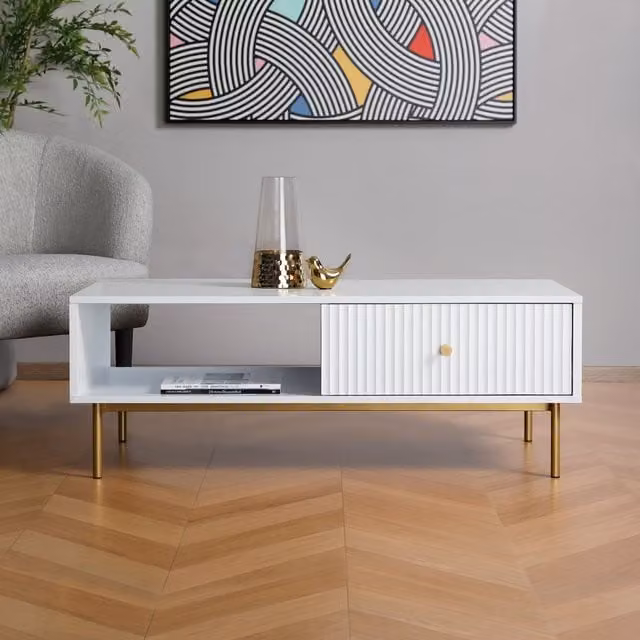 Home Garden Direct Devon Rectangular Coffee Table with Drawer in White Matt MDF Laminate