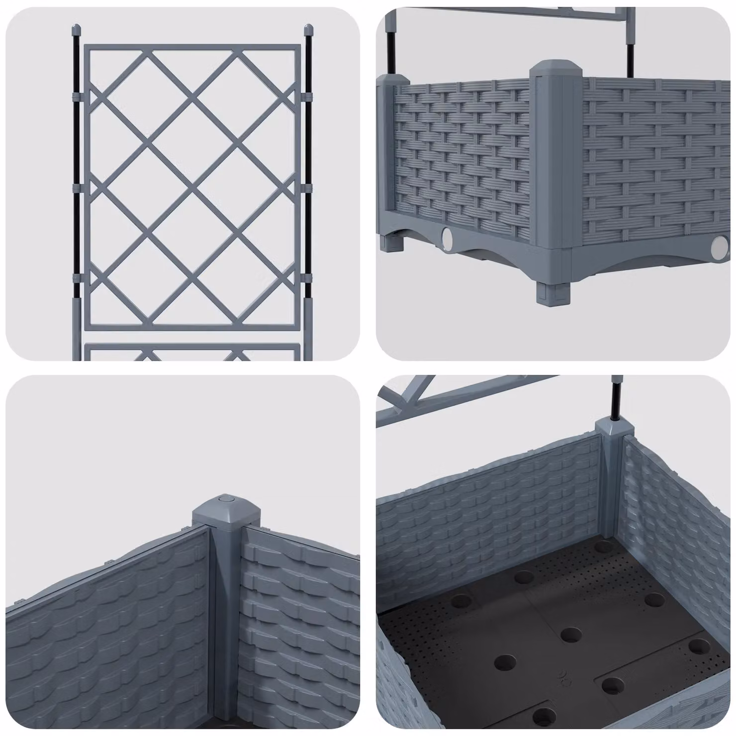 Berkfield Home Garden Planter with Trellis in Grey, H 125.5 x W 40 x D 40 cm – 3