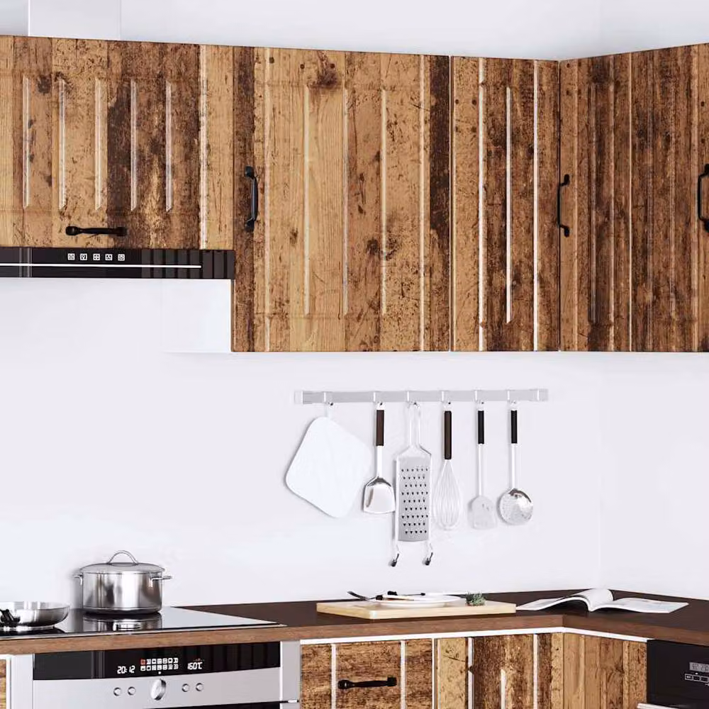 Berkfield Home Lucca Wall Mounted Kitchen Cabinet in Brown Old Wood with Glass Doors – 3