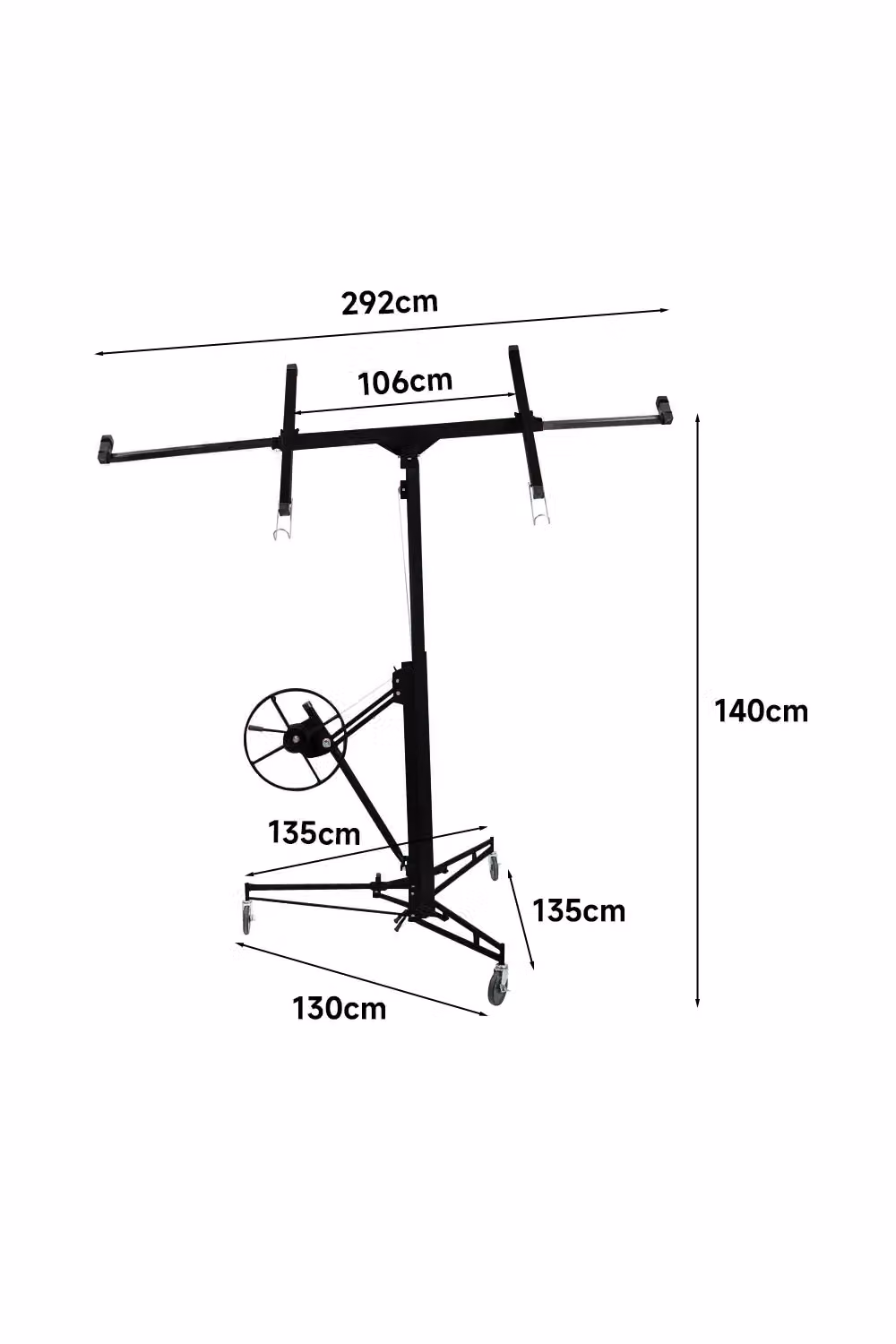 Living and Home 11ft Steel Drywall Lifter with Rolling Casters Panel Hoist in Black – 3