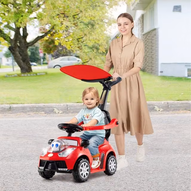 Costway 3 in 1 Red Ride On Push Car for Toddlers with Push Handle and Light and Sound Effects