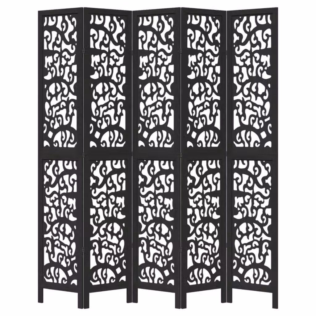 Berkfield Home 5-Panel Black Solid Paulownia Wood Room Divider – 3