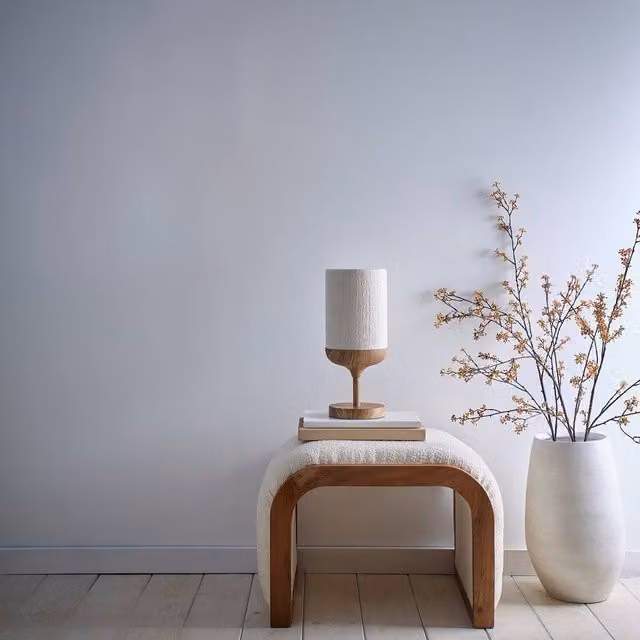 K LIVING Carrick Wood Printed Metal Table Lamp in Natural with Beige Fabric Shade, H: 39.0 cm, W: 16.4 cm, D: 16.4 cm