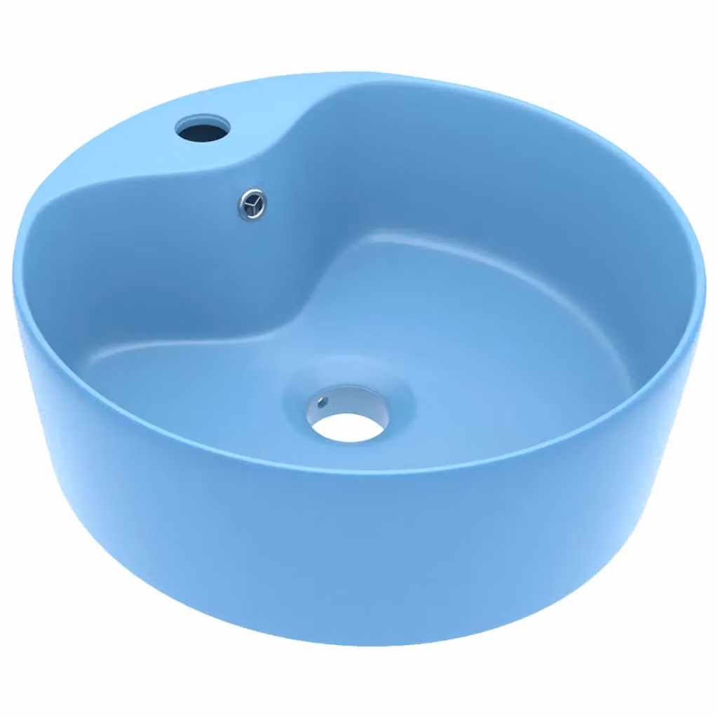 Berkfield Home Luxury Ceramic Round Countertop Wash Basin with Overflow, Matt Light Blue, W: 36 cm, D: 13 cm – 2