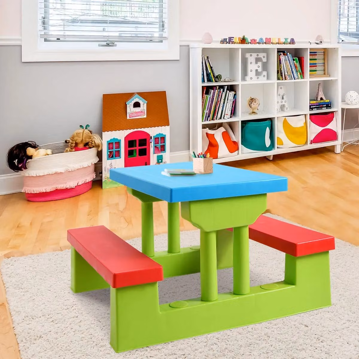 Costway Kids Picnic Table and Benches Set in Red – 4