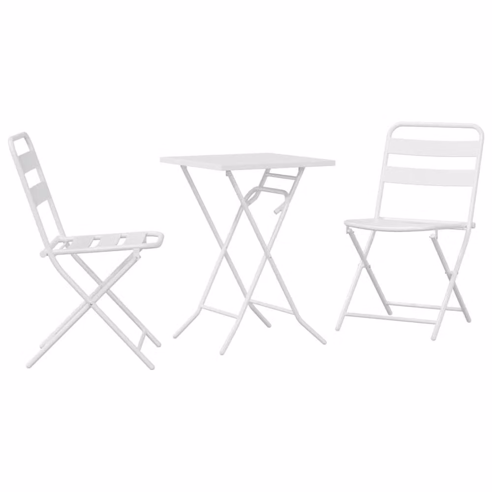 Berkfield Home 3 Piece Folding Garden Bistro Set in White Matt Steel – 2