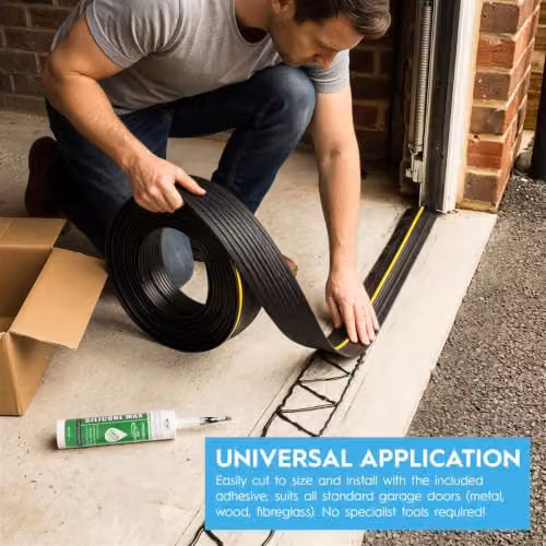 Harbour Housewares Self-Adhesive EPDM Rubber Universal Garage Door Bottom Seal Strip, Black, Length: 305 cm – 3