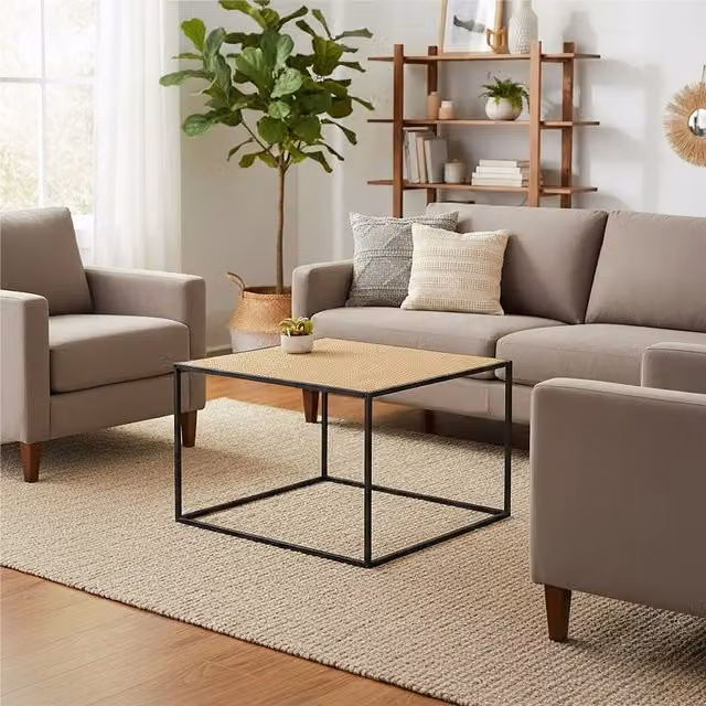 Orsina Modern Square Rattan and Metal Coffee Table, Black, W/D/H: 60 x 60 x 45 cm – 1