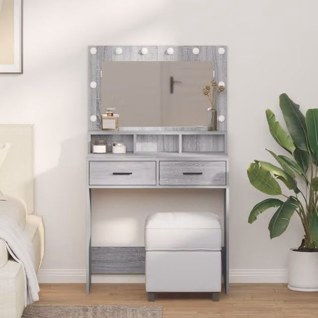 Berkfield Home Sonoma Grey Dressing Table with LED Lights W/D/H: 79 x 41 x 135 cm – 1