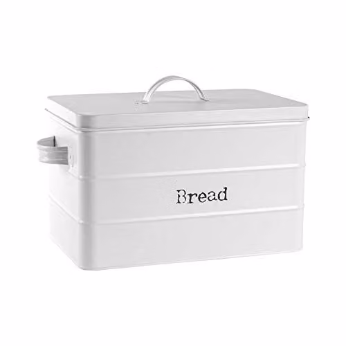 Harbour Housewares Metal Bread Bin in White with Airtight Lid