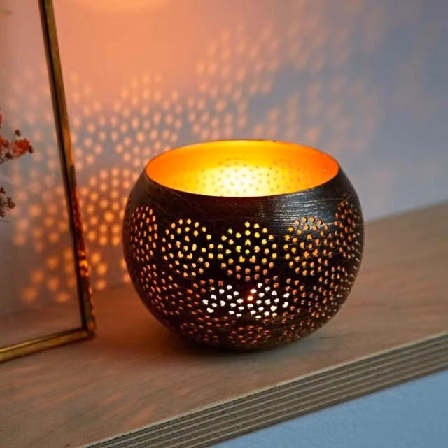 Paper High Black and Gold Metal Tea Light Holder W/D/H: 10 x 10 x 7 cm – 1