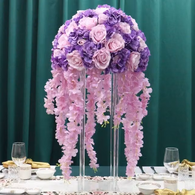 Livingandhome Transparent Crystal White Tabletop Flower Stand for Weddings