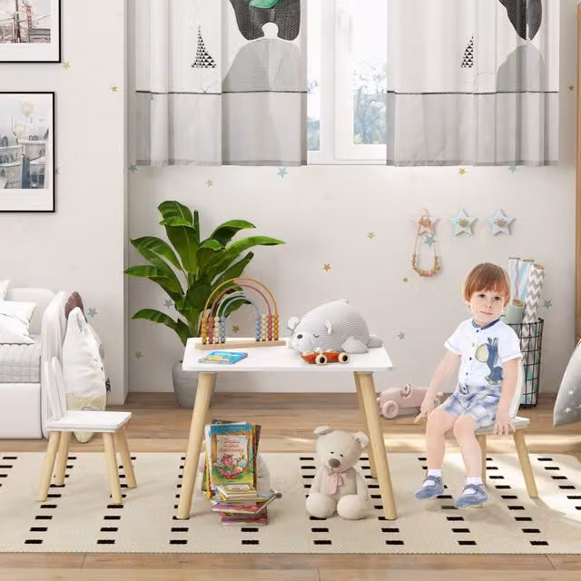 AIYAPLAY 3 Piece Toddler Table and Chair Set in White