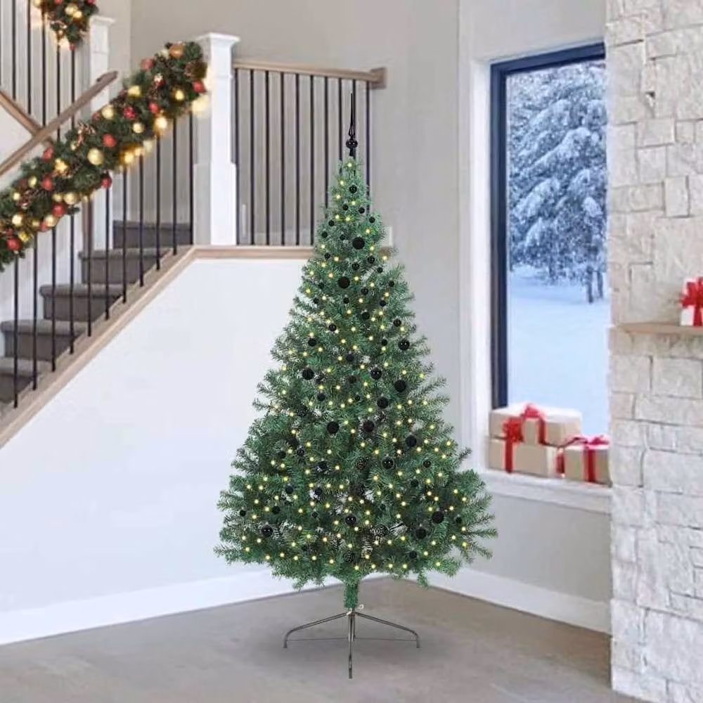 Berkfield Home Beautiful Artificial Pre-lit Christmas Tree in Green, Height: 240 cm – 2