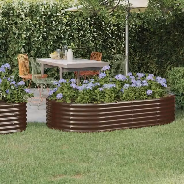 Berkfield Home Garden Powder-coated Steel Raised Bed in Brown, W: 100 cm, D: 175 cm, H: 36 cm